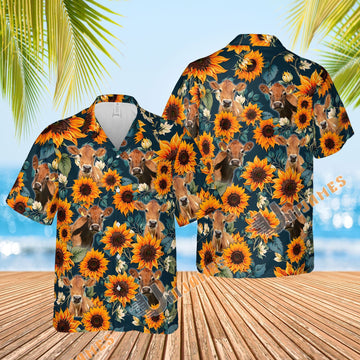 Uni Jersey Sunflowers Blue 3D Hawaiian Shirt