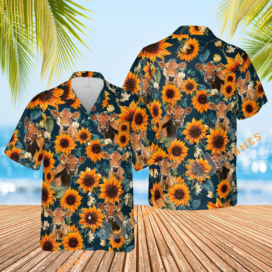 Uni Jersey Sunflowers Blue 3D Hawaiian Shirt