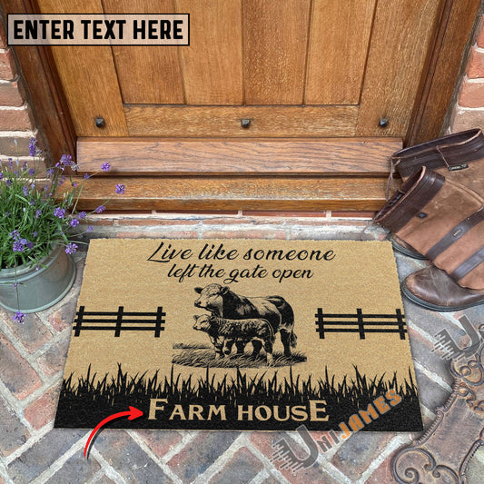 Uni Simmental Custom Farm Name Live Like Someone Left The Gate Open Coir Doormat