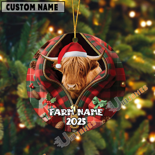 Uni Personalized Farm Name Merry Highland Farm Plaid Ornament