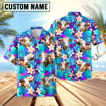 Uni Simmental Light Blue Flowers 3D Hawaiian Shirt