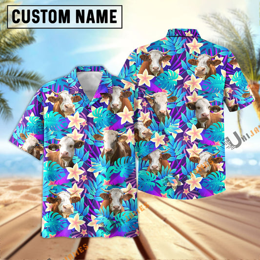 Uni Simmental Light Blue Flowers 3D Hawaiian Shirt