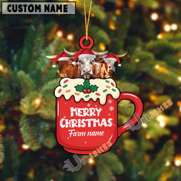 Uni Personalized Texas Long Horn Merry Christmas Farm Mug Ornament