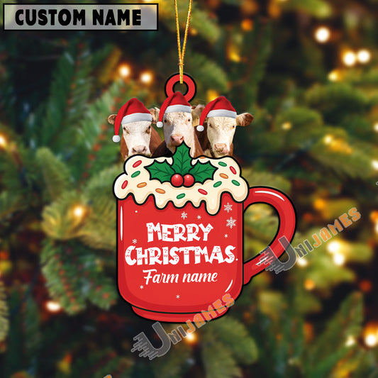 Uni Personalized Hereford Merry Christmas Farm Mug Ornament