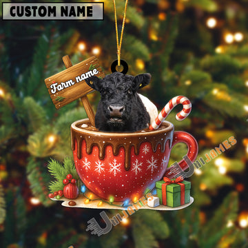 Uni Personalized Belted Galloway Moo-ry Christmas Cocoa Mug Acrylic Ornament