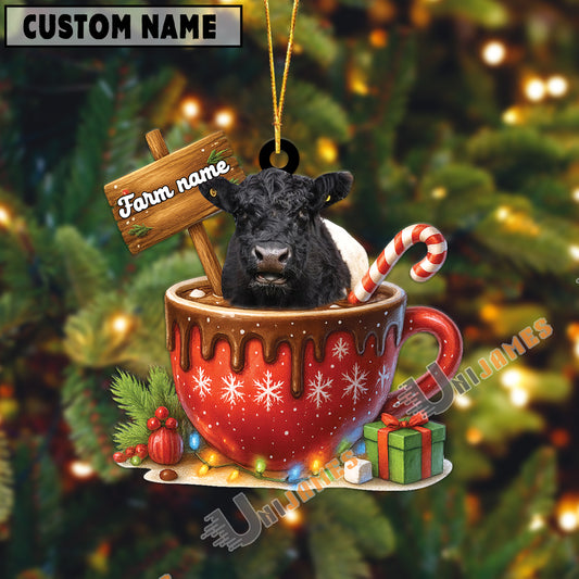 Uni Personalized Belted Galloway Moo-ry Christmas Cocoa Mug Acrylic Ornament