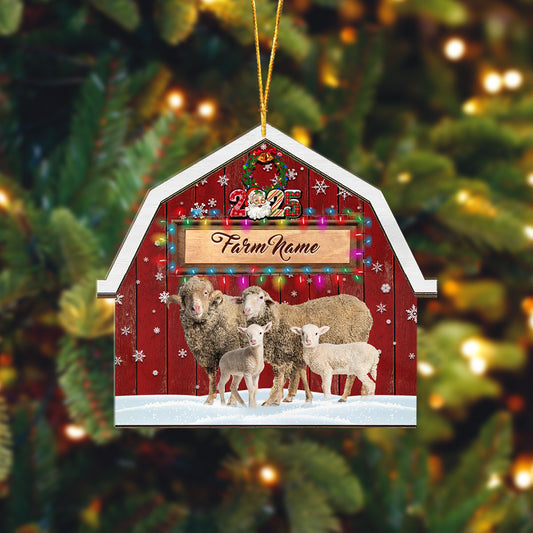 Uni Sheep Lovers Christmas Gift Red Barn Custom Shape Acrylic Ornament
