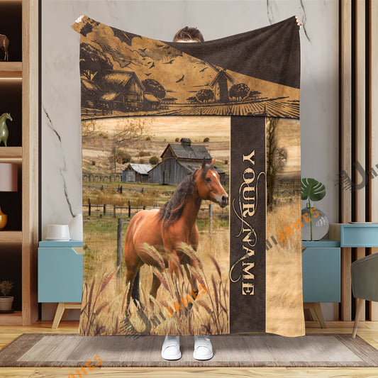 Uni Personalized Name Horse Peaceful Farm 3D Blanket