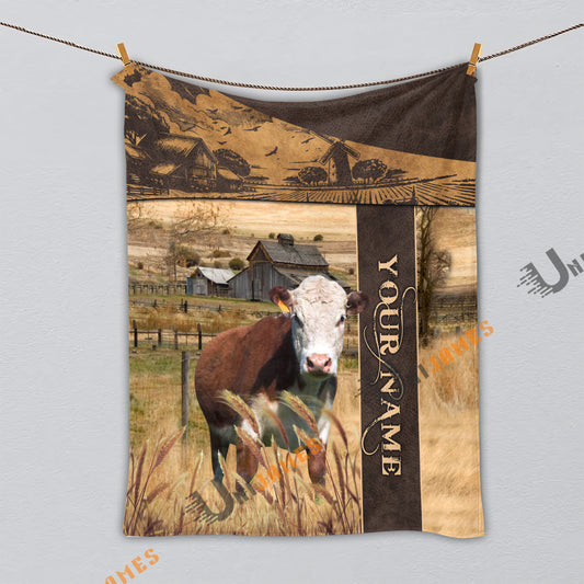 Uni Personalized Name Hereford Peaceful Farm 3D Blanket