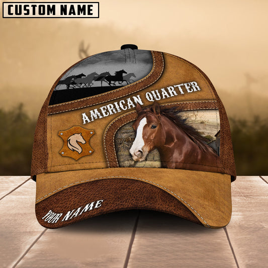Uni American Quarter Horse Brown Curved Leather Pattern Personalized Name Cap