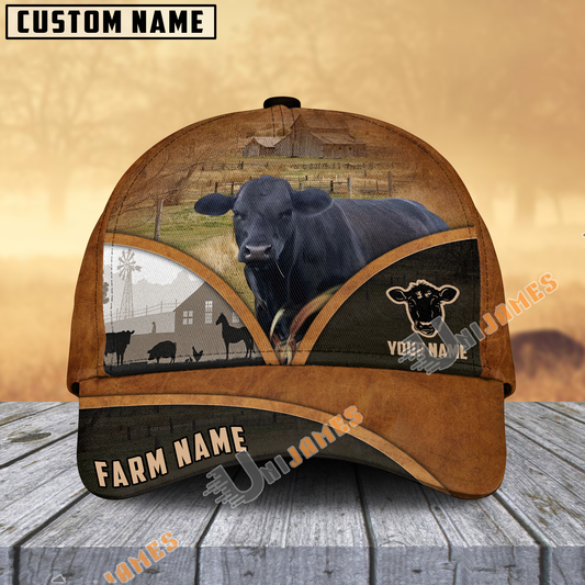 Uni Black Angus Farm Country Customized Name Brown Leather Pattern Cap