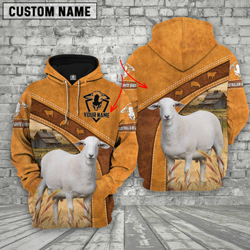 Uni Personalized Name Farm Australian White Sheep 3D Hoodie