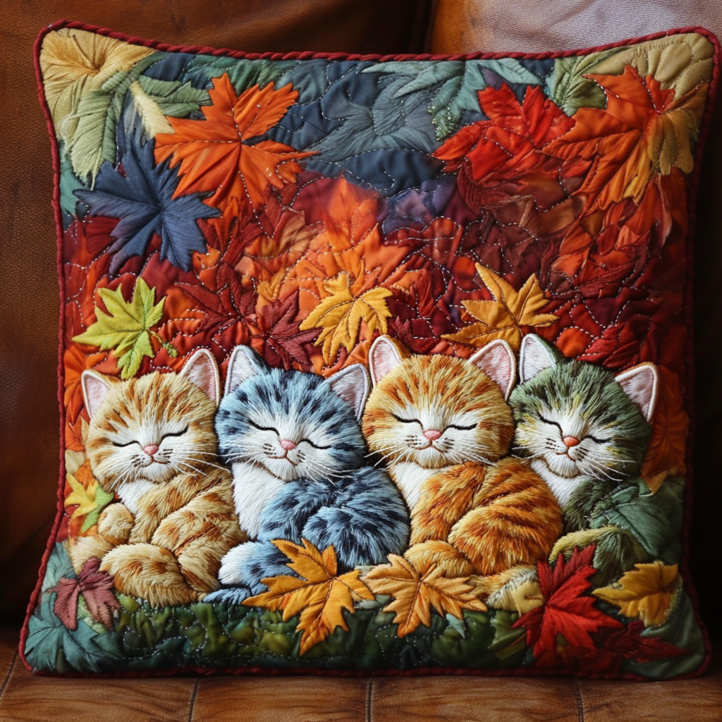 Autumn Cozy Cat Quilted Pillow Case NCU0NT8874
