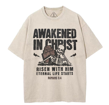 Awakened In Christ Christian Washed TShirt  