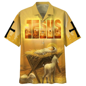 UniJames Baby Jesus In A Manger Hawaiian Shirts - Christian Hawaiian Shirt - Jesus Hawaiian Shirts