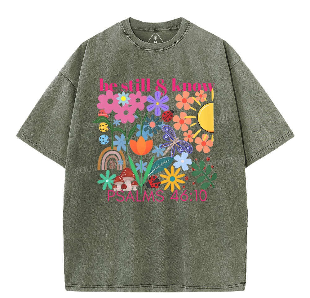 Be Still And Know Boho Flower Christian Washed T-Shirt Sale - GuidingCross