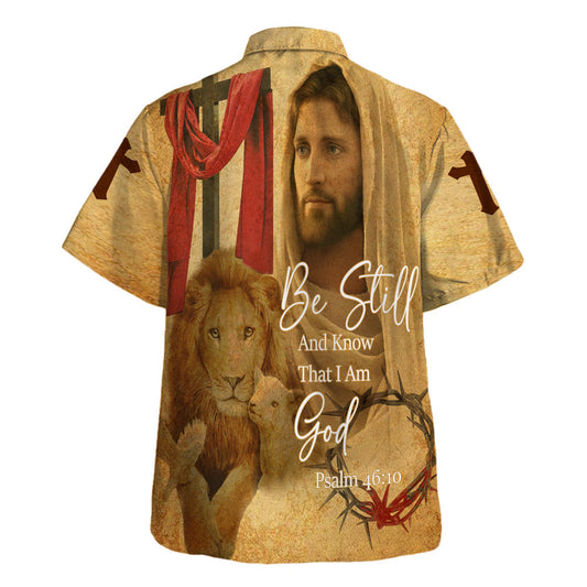 UniJames Be Still And Know That I Am God Hawaiian Shirt - Jesus Christ And Lion Hawaiian Shirts For Men - Christian Hawaiian Shirt