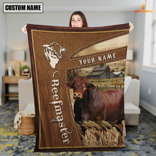 Uni Personalized Name Beefmaster Farm Leather Brown Blanket