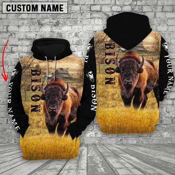 Uni Personalized Name Bison Cattle On The Farm All Over Printed 3D Hoodie