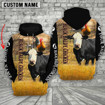 Uni Personalized Name Black Baldy and Chicken Cattle On The Farm All Over Printed 3D Hoodie