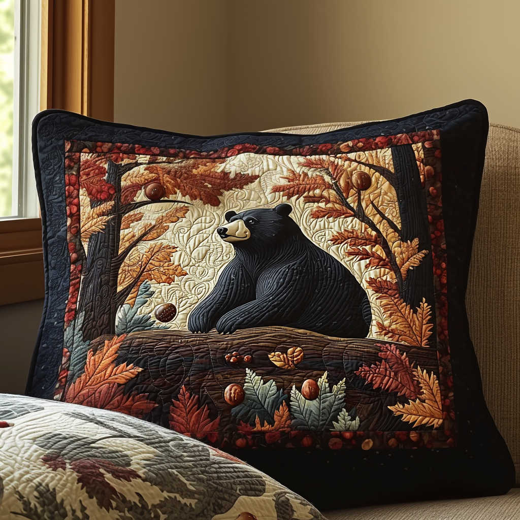 Black Bear Autumn Vintage Charm Quilted Bedding Pillow Case NCU0DV6346