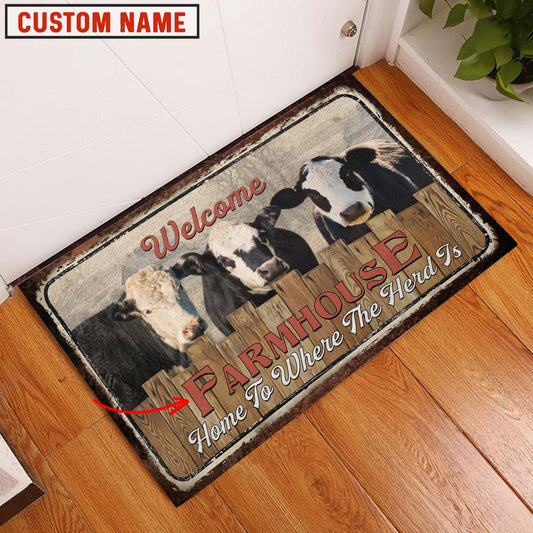 Uni Black Hereford Welcome Custom Name Doormat