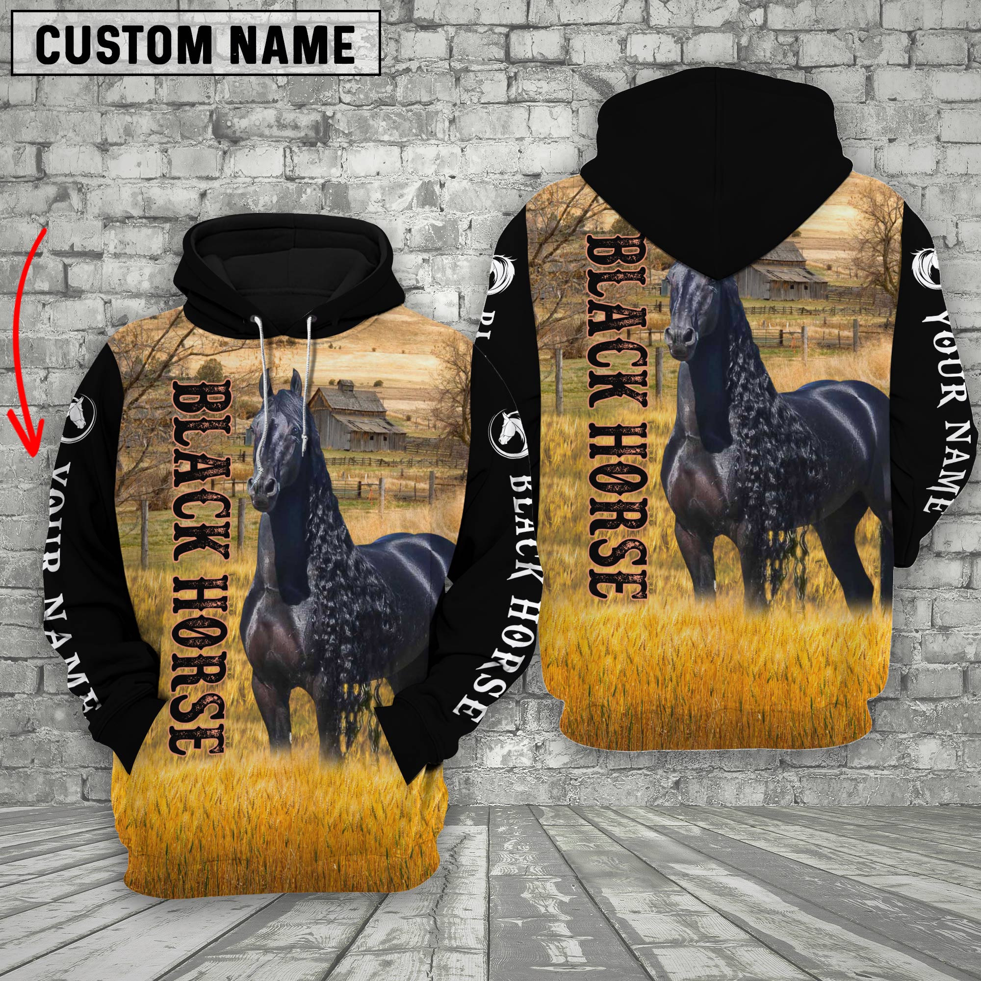 Uni Personalized Name Black Horse 3D Hoodie – UniJames