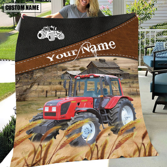 Uni Red Tractor On The Field Customized Name 3D Blanket