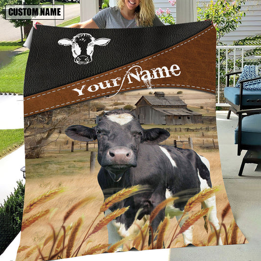 Uni Holstein Cattle On The Field Customized Name 3D Blanket