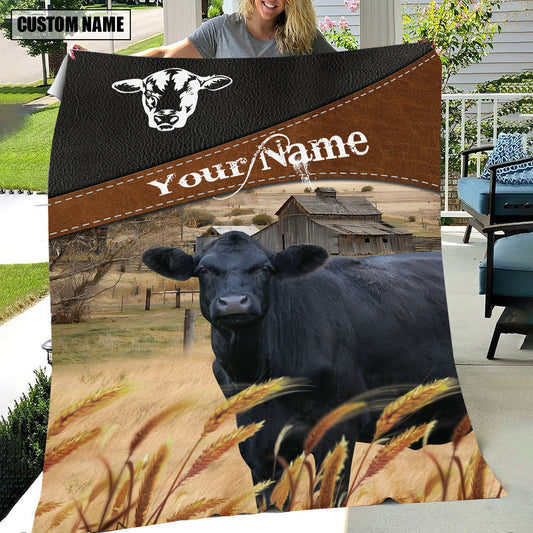 Uni Black Angus Cattle On The Field Customized Name 3D Blanket