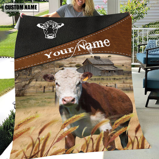 Uni Hereford Cattle On The Field Customized Name 3D Blanket