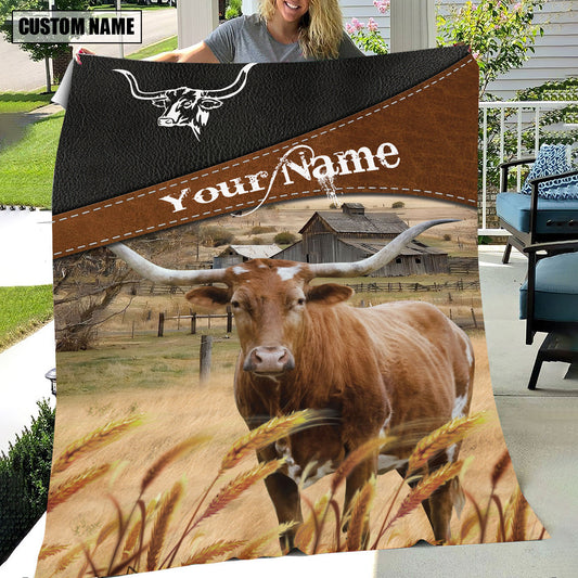 Uni Texas Longhorn Cattle On The Field Customized Name 3D Blanket