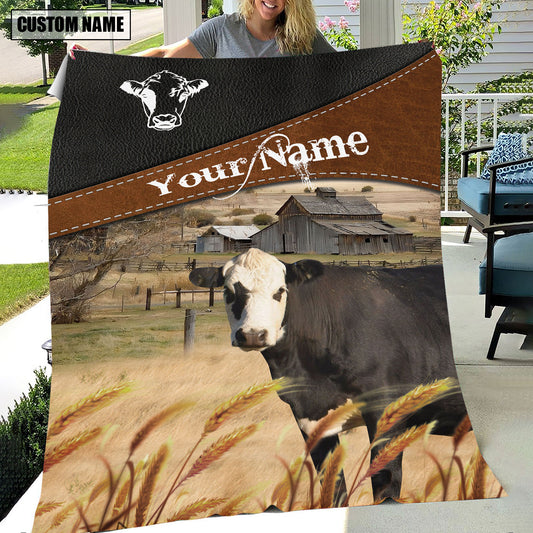 Uni Black Hereford Cattle On The Field Customized Name 3D Blanket