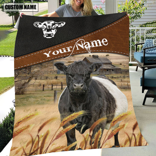 Uni Belted Galloway Cattle On The Field Customized Name 3D Blanket