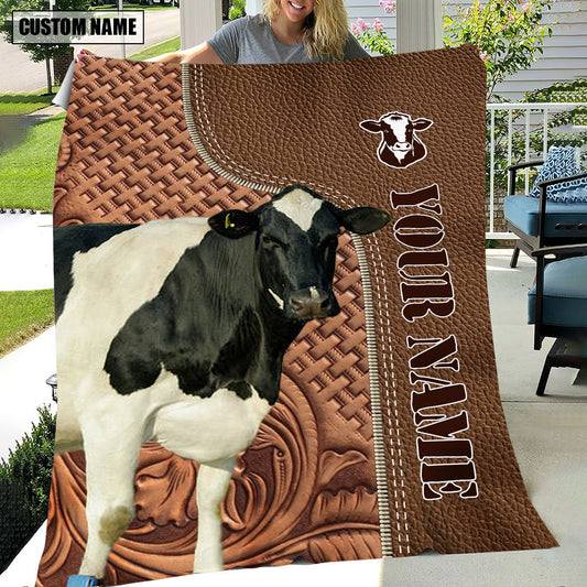 Uni Holstein Farming Pattern Customized Name 3D Blanket