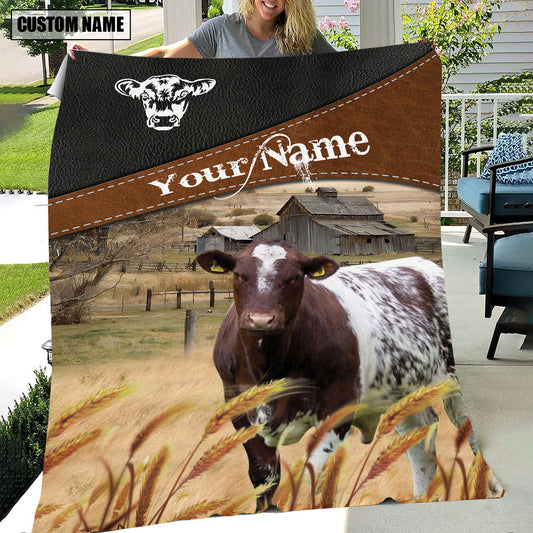 Uni Shorthorn Cattle On The Field Customized Name 3D Blanket