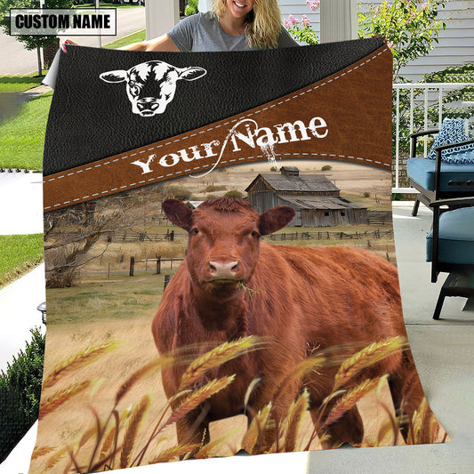 Uni Red Angus Cattle On The Field Customized Name 3D Blanket