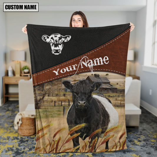Uni Belted Galloway Cattle On The Field Customized Name 3D Blanket
