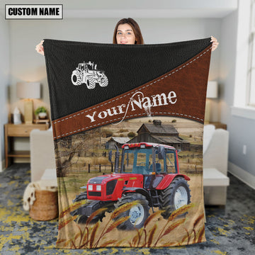 Uni Red Tractor On The Field Customized Name 3D Blanket