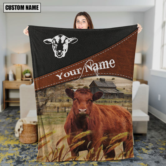 Uni Red Angus Cattle On The Field Customized Name 3D Blanket