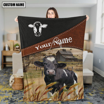 Uni Holstein Cattle On The Field Customized Name 3D Blanket