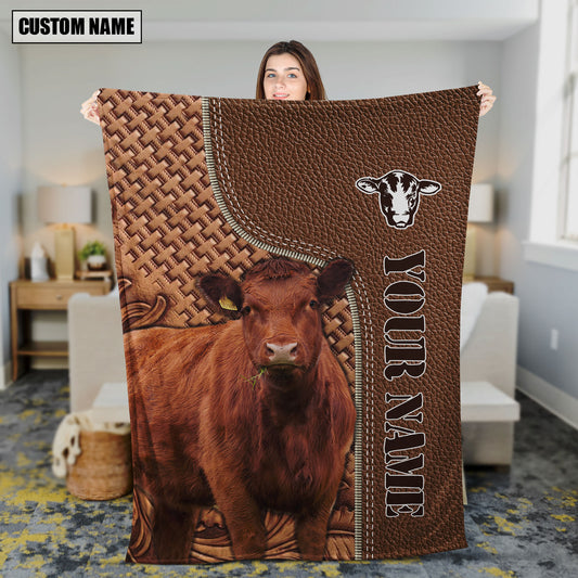 Uni Red Angus Farming Pattern Customized Name 3D Blanket