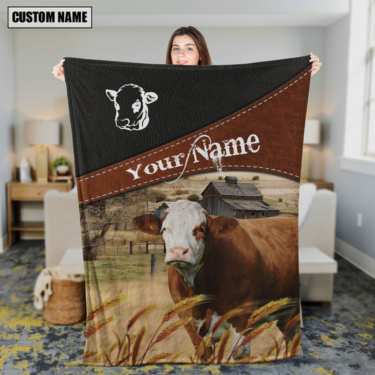 Uni Simmental Cattle On The Field Customized Name 3D Blanket