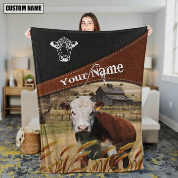 Uni Hereford Cattle On The Field Customized Name 3D Blanket