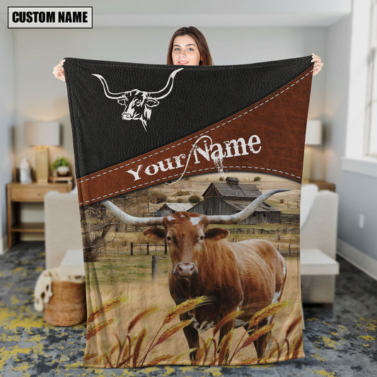 Uni Texas Longhorn Cattle On The Field Customized Name 3D Blanket