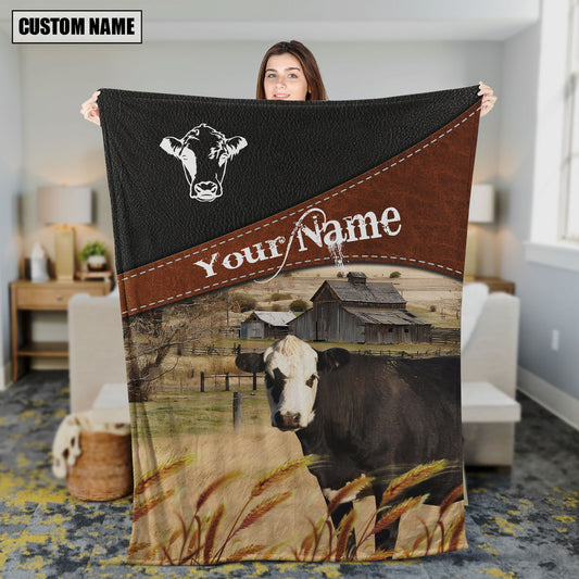 Uni Black Hereford Cattle On The Field Customized Name 3D Blanket