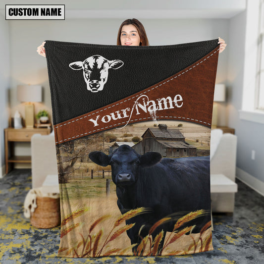 Uni Black Angus Cattle On The Field Customized Name 3D Blanket