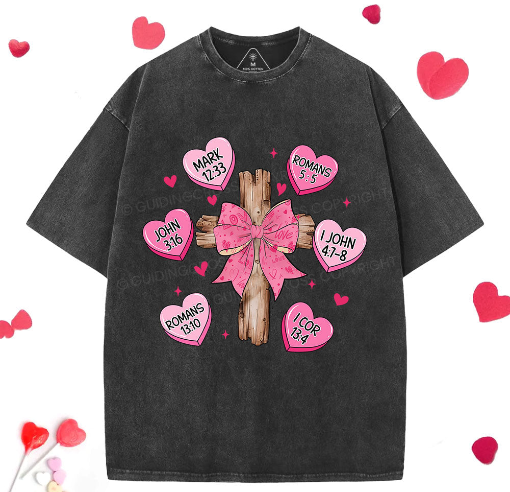 Bow Cross Jesus Valentine Christian Washed TShirt  