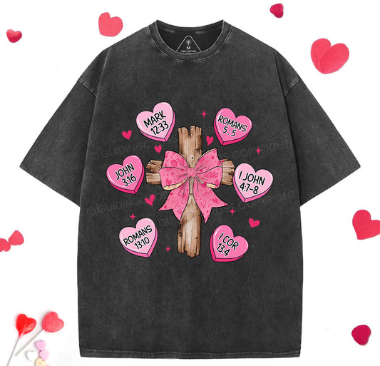 Bow Cross Jesus Valentine Christian Washed TShirt  