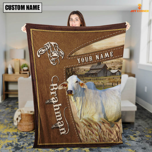 Uni Personalized Name Brahman Farm Leather Brown Blanket